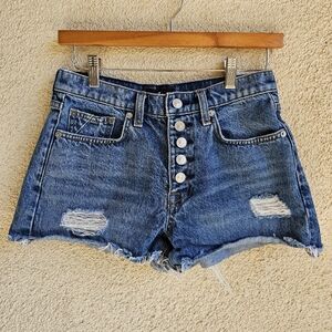 7 For All Mankind Women's 26 Distressed cut-off denim shorts button fly